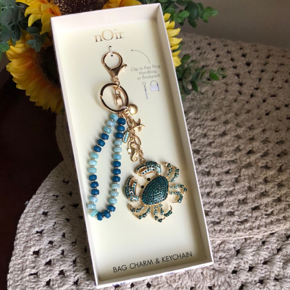 nOir Jewelry Teal & Aqua Crab Beaded Keychain Bag Charm